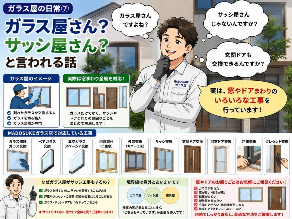 ガラス屋さんかサッシ屋さんかと聞かれることがある窓まわり工事を説明する画像